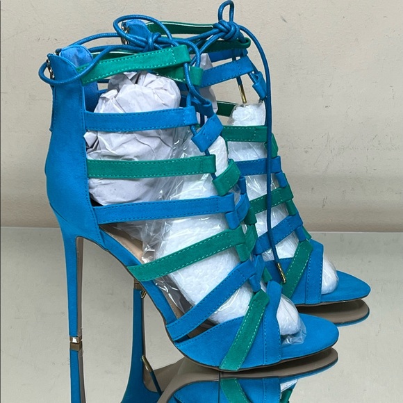 Sadie Blue Green Caged Stiletto Heel - Picture 4 of 8